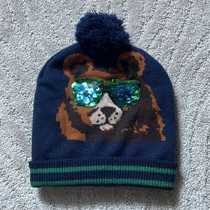 Toddler Cat & Jack Pom Pom Winter Hat Beanie Bear with Sunglasses